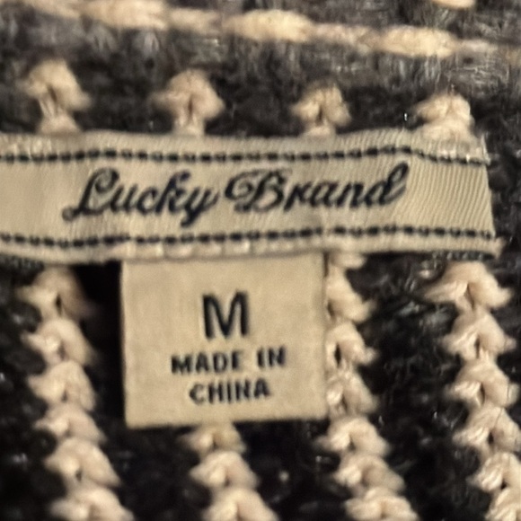 Lucky Brand car coat knit gray ivory stripes button front Sz M - Picture 9 of 12